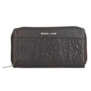 UNION CODE Black Genuine Leather Ostrich Embossed RFID Protected Women's Wallet